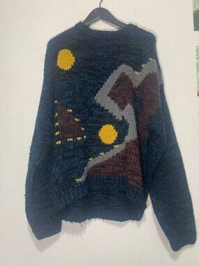 Street Scenes Abstract Landscape Mountain Graphic Knit Sweater Men's XL